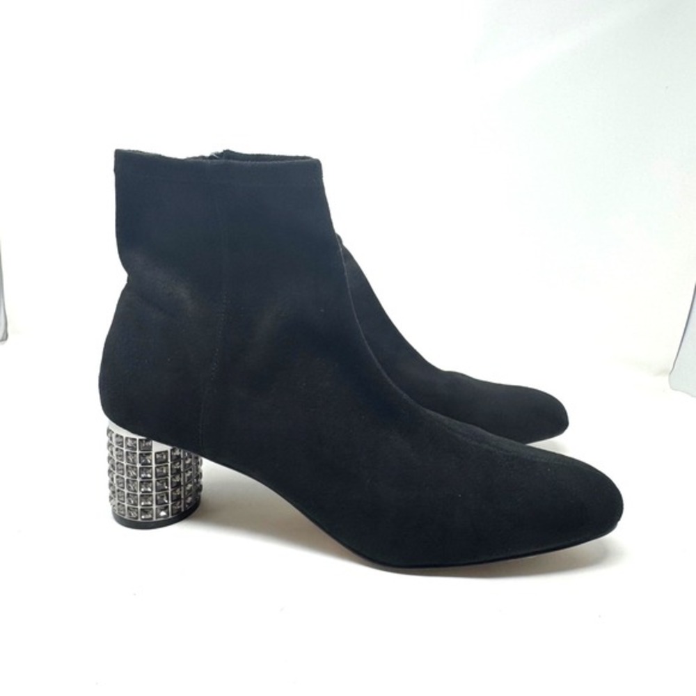 Faux Suede Bling Block Heel Ankle Boots Black Chico's Size 10M
